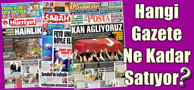 Hangi Gazete Ne Kadar Satıyor? 26 Eylül  -  2 Ekim 2016